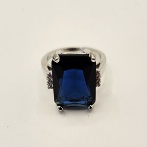 Vintage 925 Sterling Silver Blue Statement Ring Size 5.5